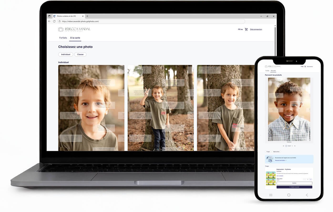 Guide d'aide 1 Aperçu des écrans de la plateforme de commande en ligne GotPhoto pour les parents