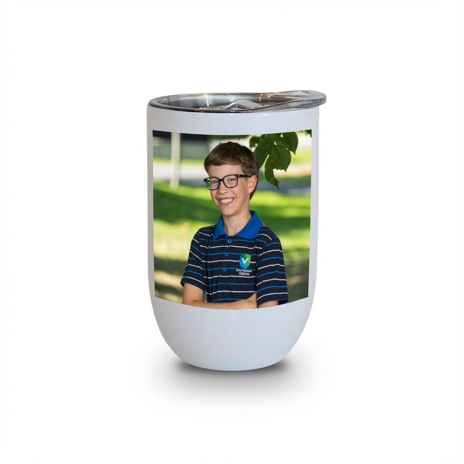 Verre thermos de 12 oz personnalisé avec une photo scolaire