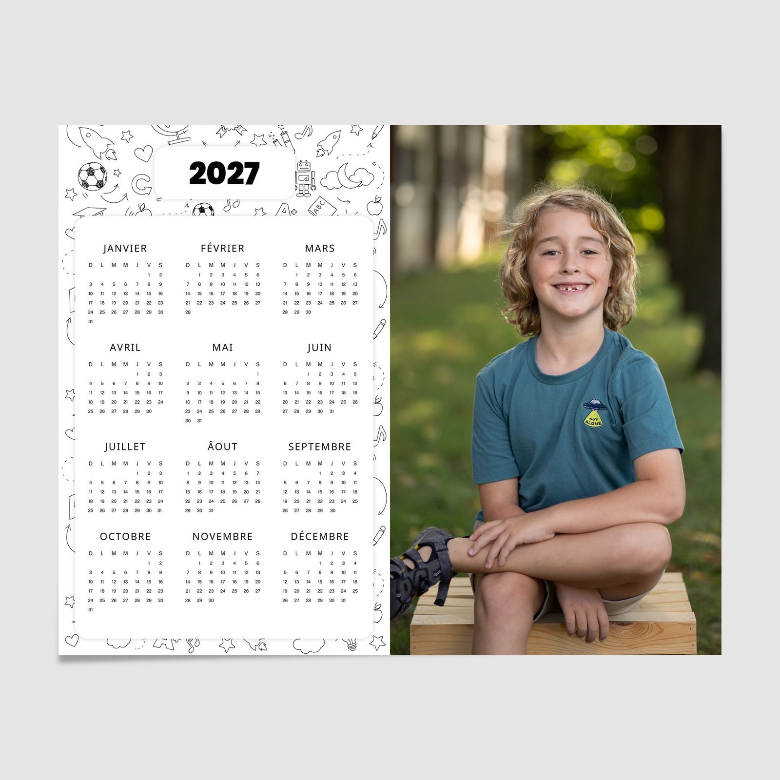 Calendrier mural 2027 de 8 par 10 pouces personnalisé avec une photo scolaire