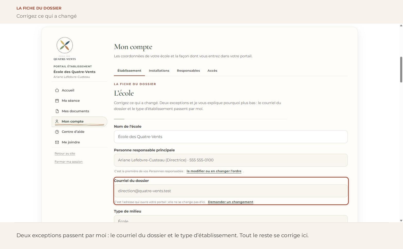 Capture d’écran — La fiche du dossier