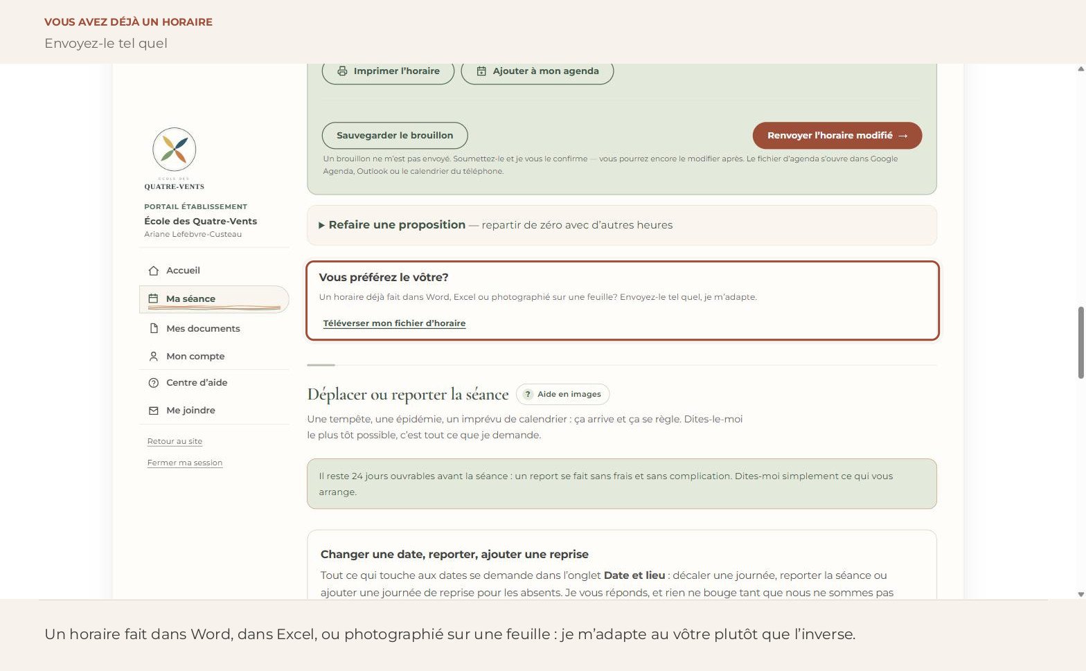 Capture d’écran — Vous avez déjà un horaire