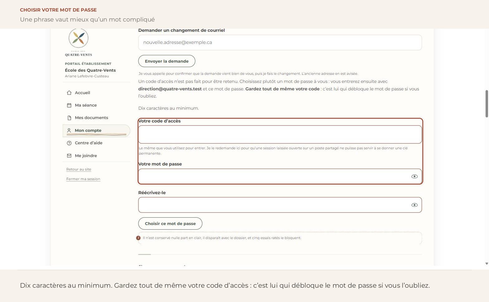 Capture d’écran — Choisir votre mot de passe