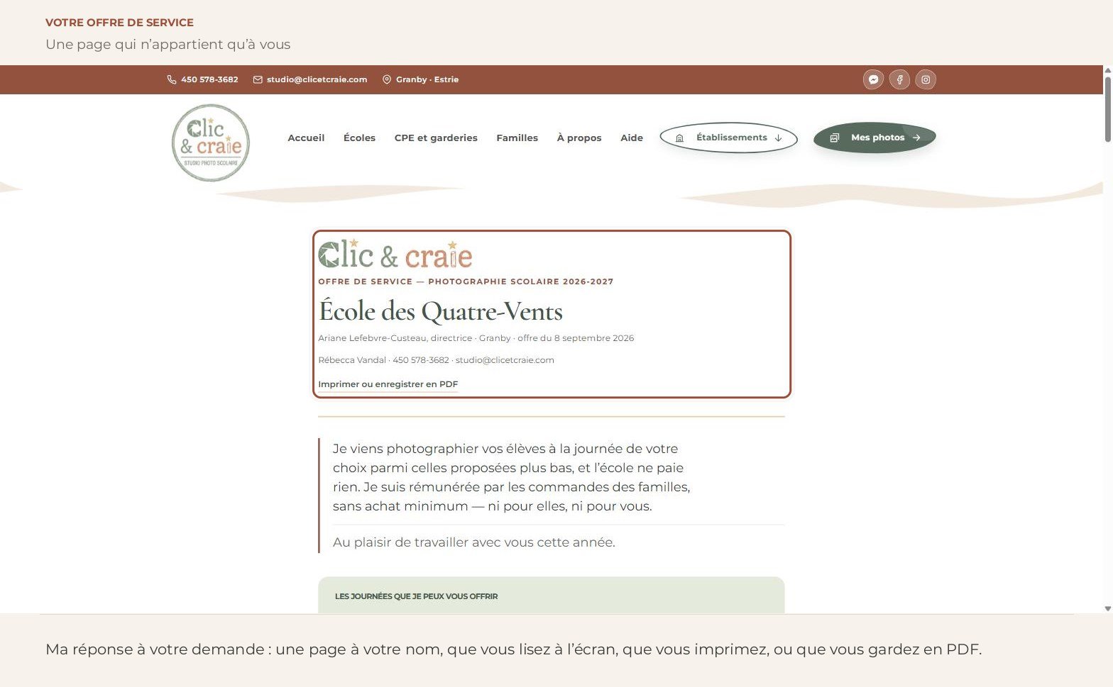 Capture d’écran — Votre offre de service