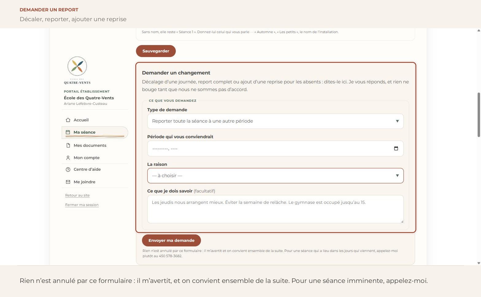 Capture d’écran — Demander un report