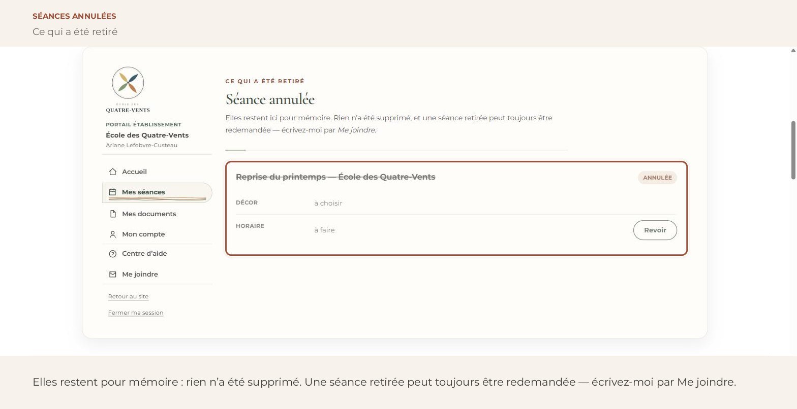 Capture d’écran — Séances annulées
