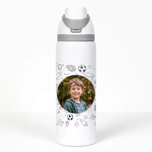 Bouteille d’eau isotherme de 24 oz personnalisée avec une photo scolaire