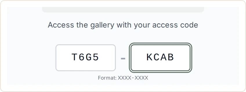 The two access-code boxes, in XXXX-XXXX format