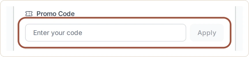 The “Promo Code” field at the Review step of the checkout
