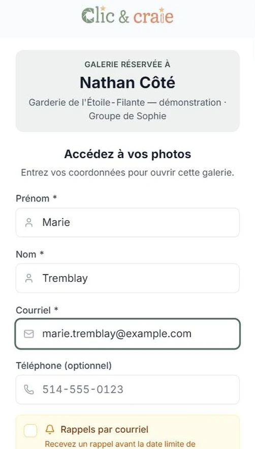 Vos coordonnées — étape 3 du guide, sur téléphone