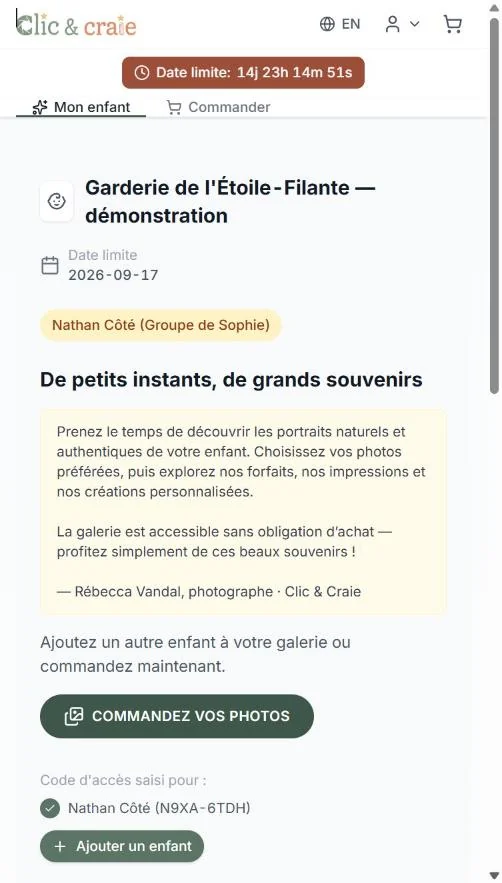 La page d'accueil de la galerie — étape 5 du guide, sur téléphone