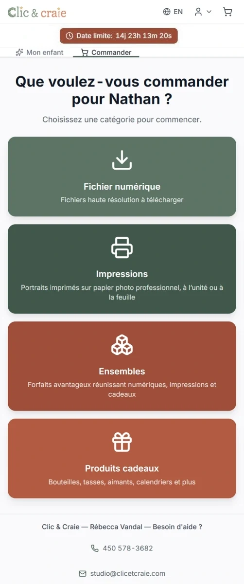 Les quatre catégories — étape 8 du guide, sur téléphone