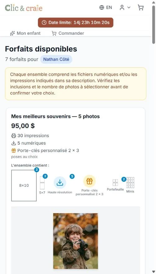 Les forfaits — étape 13 du guide, sur téléphone