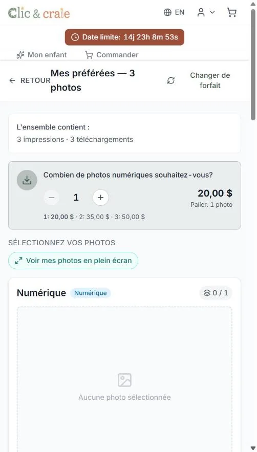La composition d'un forfait — étape 14 du guide, sur téléphone