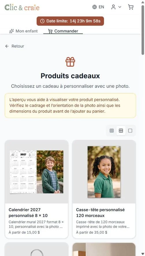 Les produits cadeaux — étape 15 du guide, sur téléphone