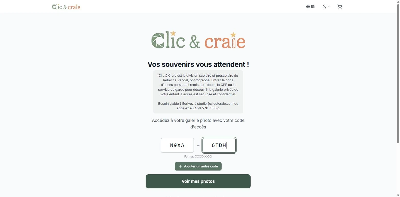 Le code d'accès saisi — étape 2 du guide