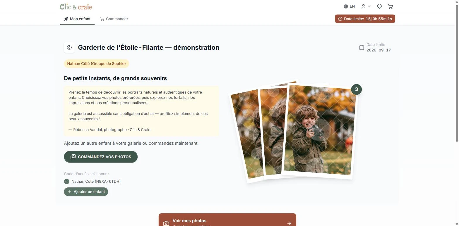 La page d'accueil de la galerie — étape 5 du guide