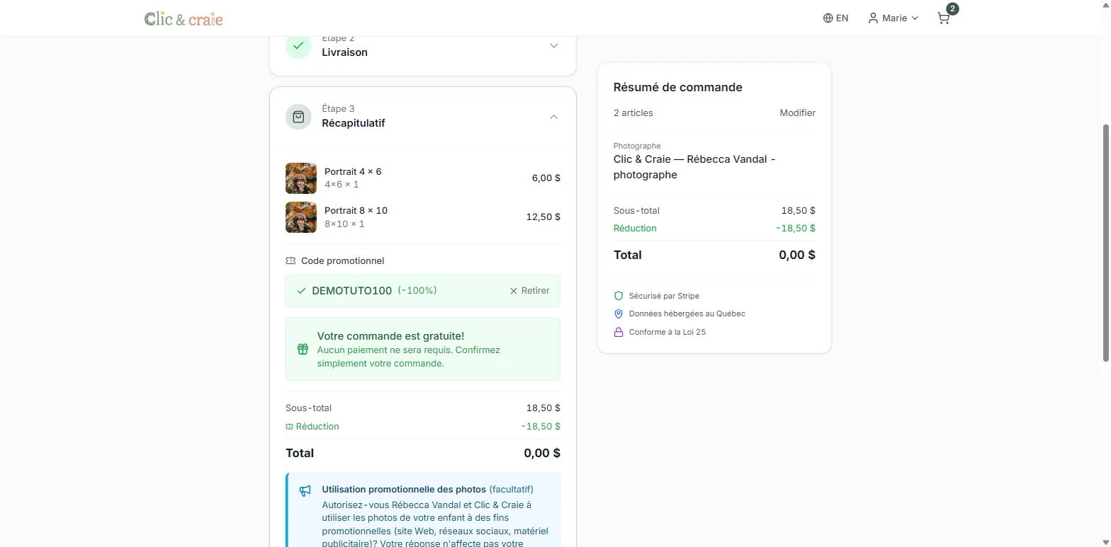 Le récapitulatif avant paiement — étape 20 du guide
