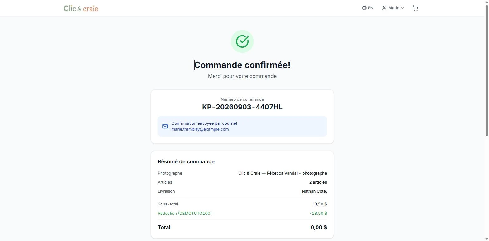 La commande confirmée — étape 21 du guide
