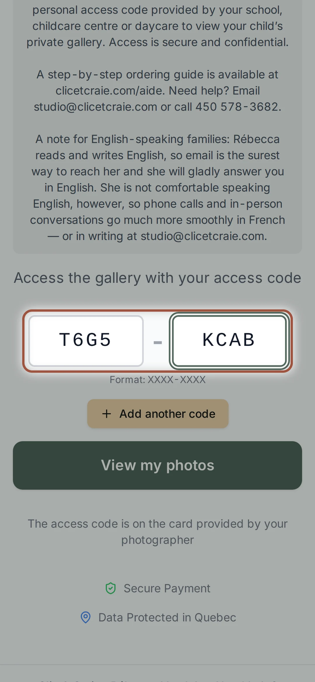 The access code entered — step 2, on a phone