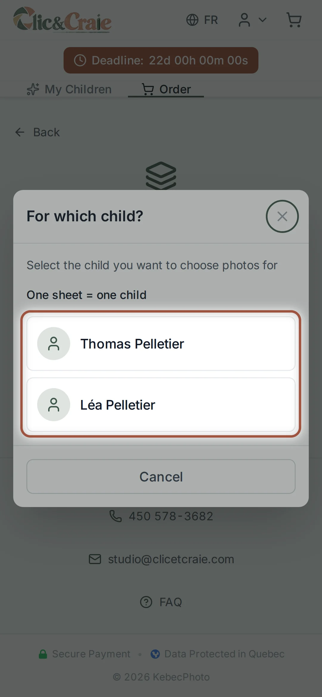 Which child the sheet is for — step 15, on a phone