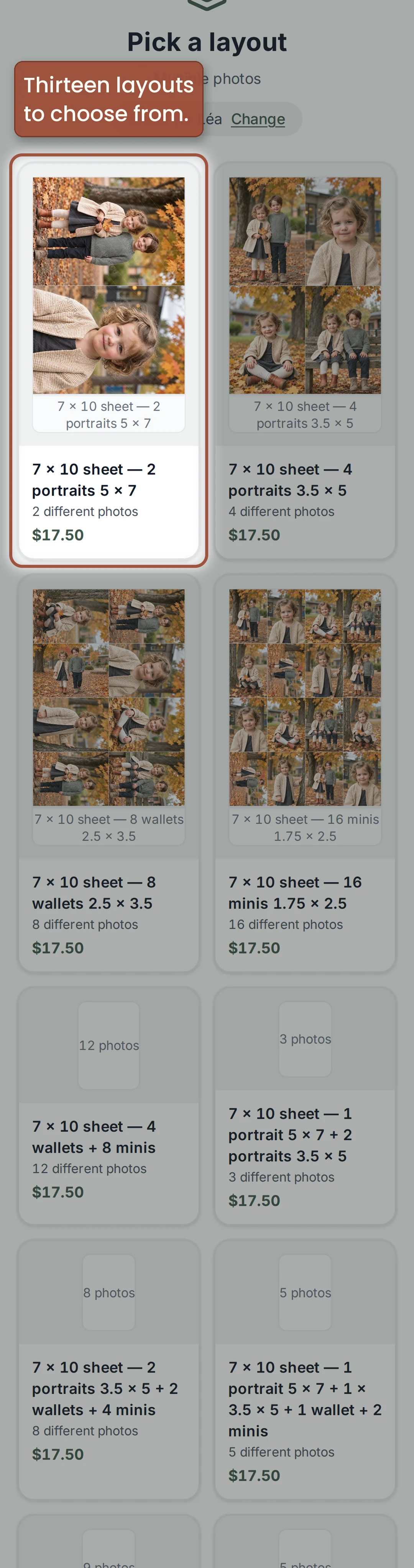 The thirteen sheet layouts — step 16, on a phone