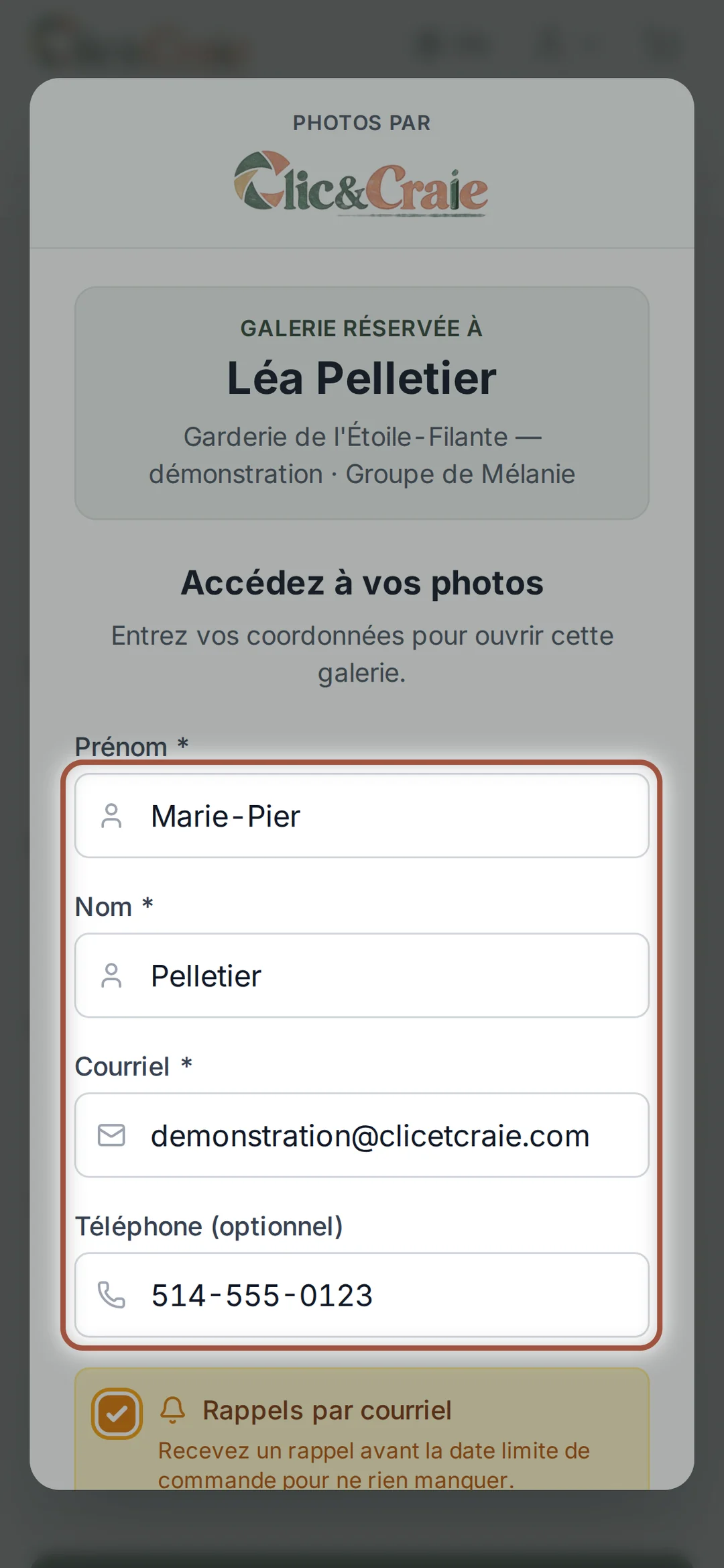 Vos coordonnées — étape 4, sur téléphone