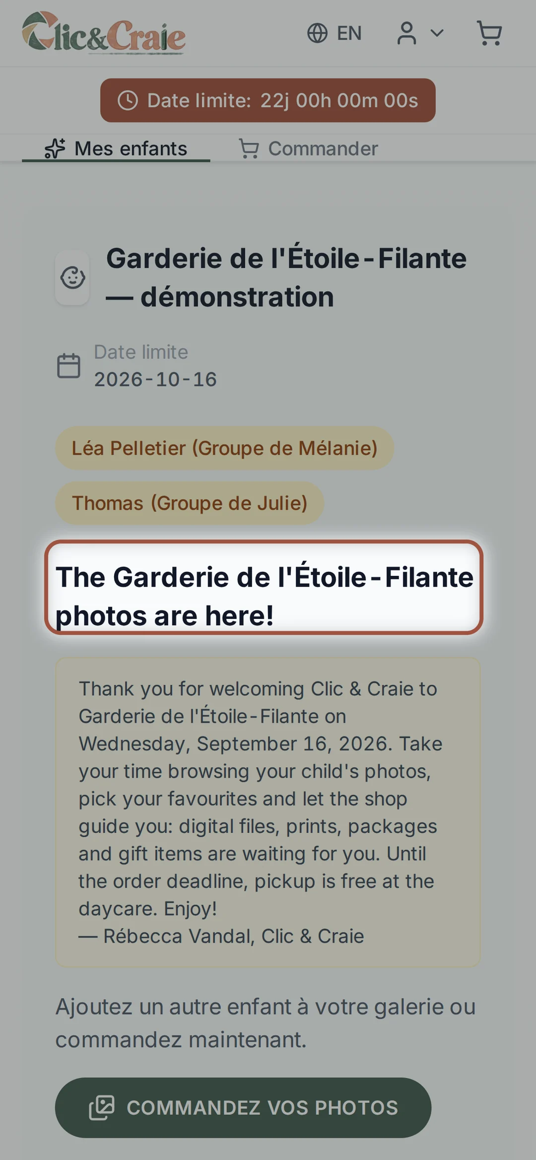 L’accueil de la galerie — étape 5, sur téléphone