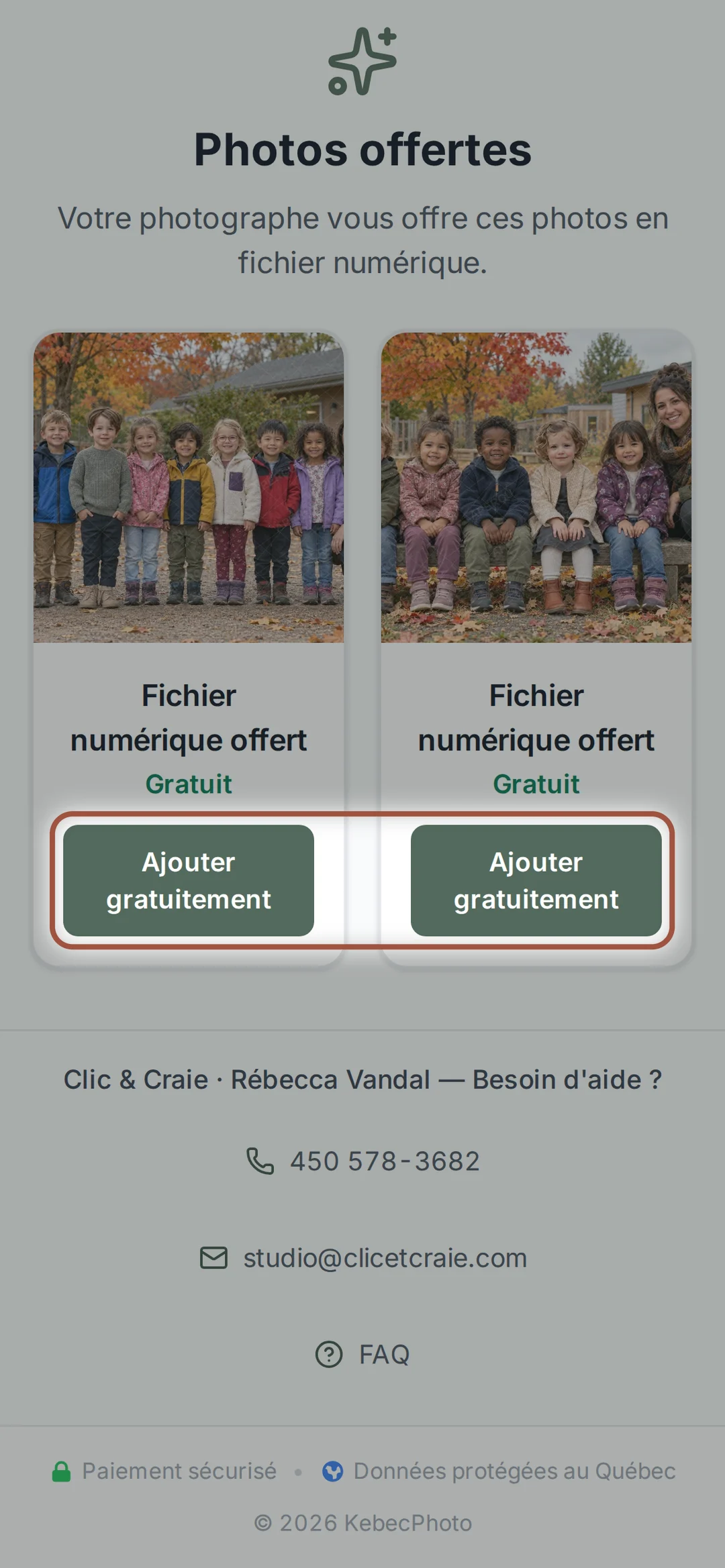 Les photos de groupe offertes — étape 10, sur téléphone
