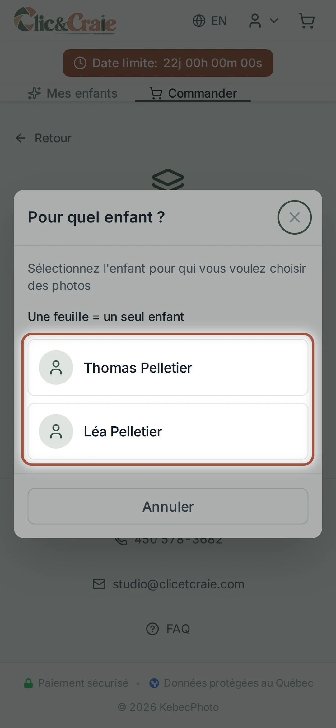 Pour quel enfant — étape 15, sur téléphone