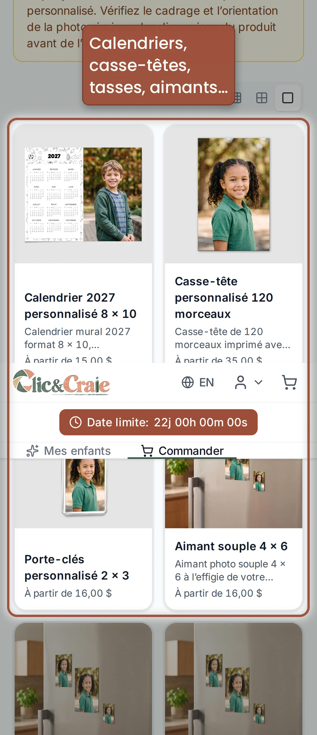 Les produits cadeaux — étape 21, sur téléphone