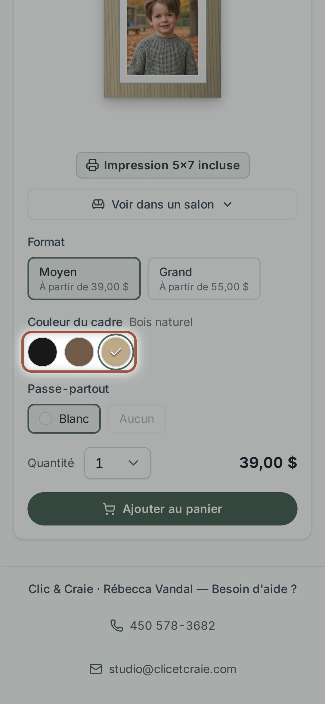 Le choix de la moulure du cadre — étape 22, sur téléphone