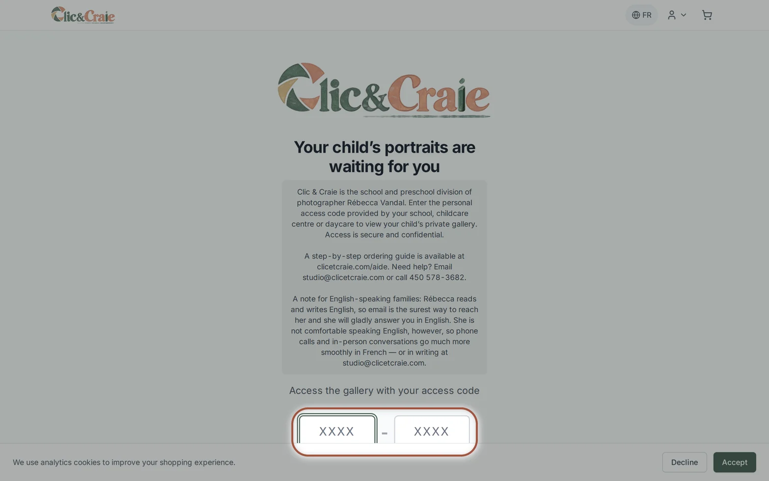 The shop home page — step 1