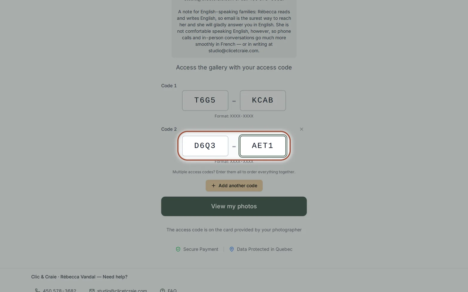 Both sibling access codes — step 3