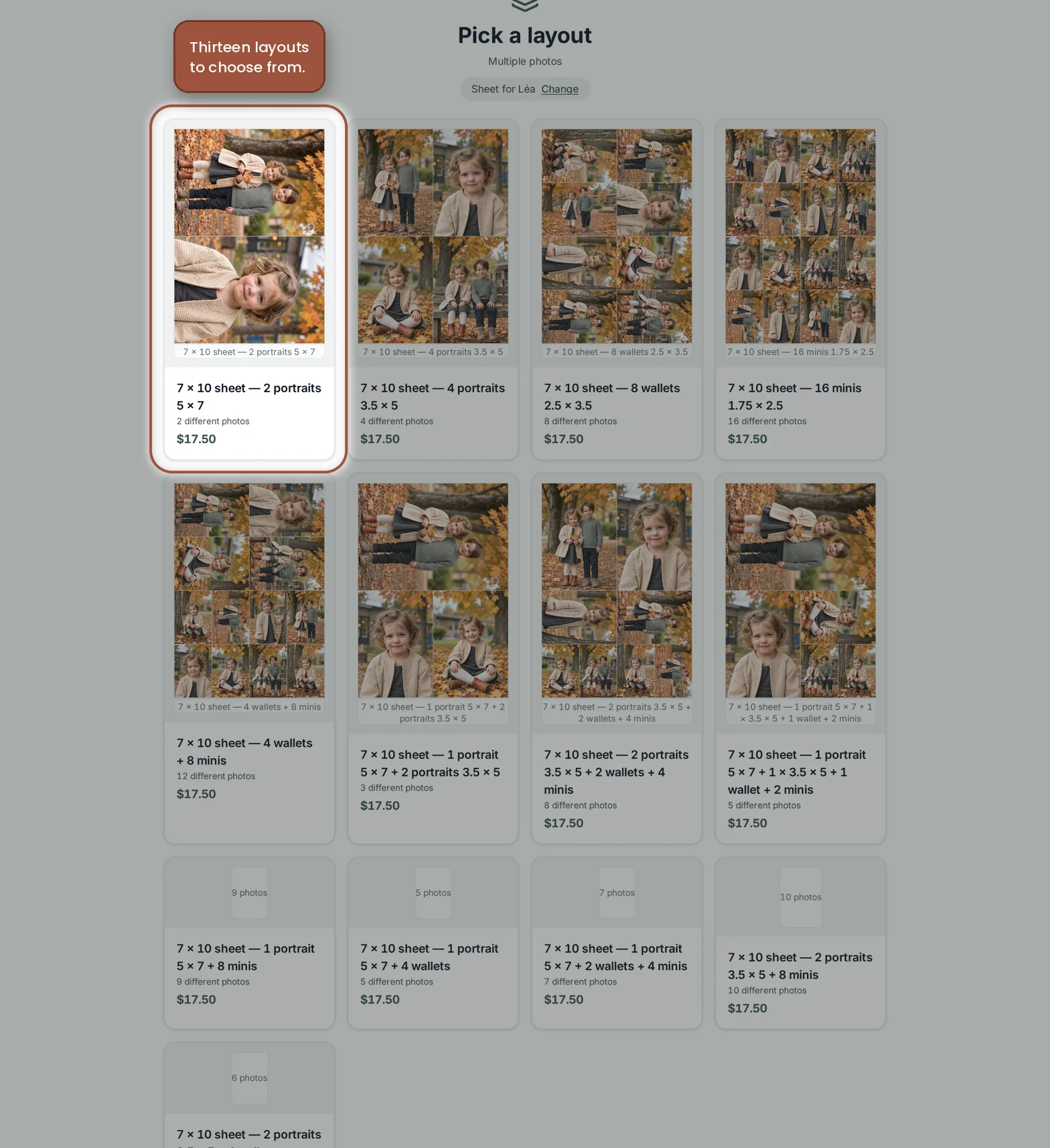 The thirteen sheet layouts — step 16