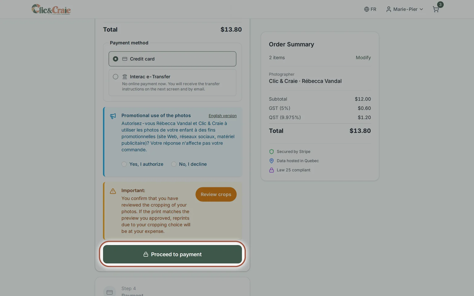 The payment method — step 26