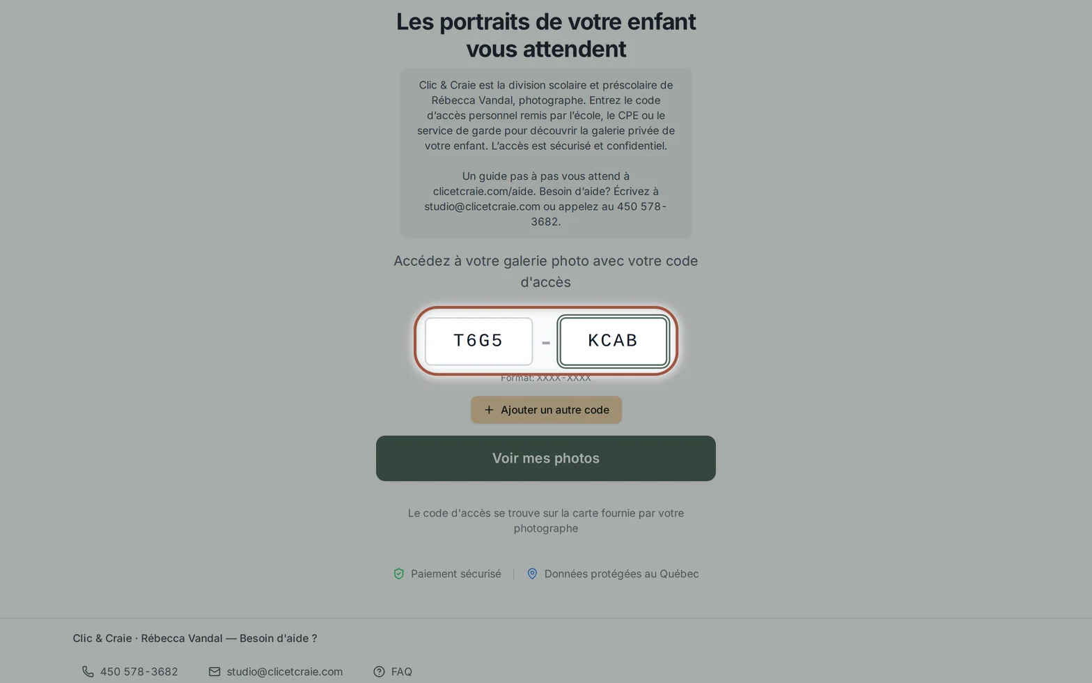 Le code d’accès saisi — étape 2