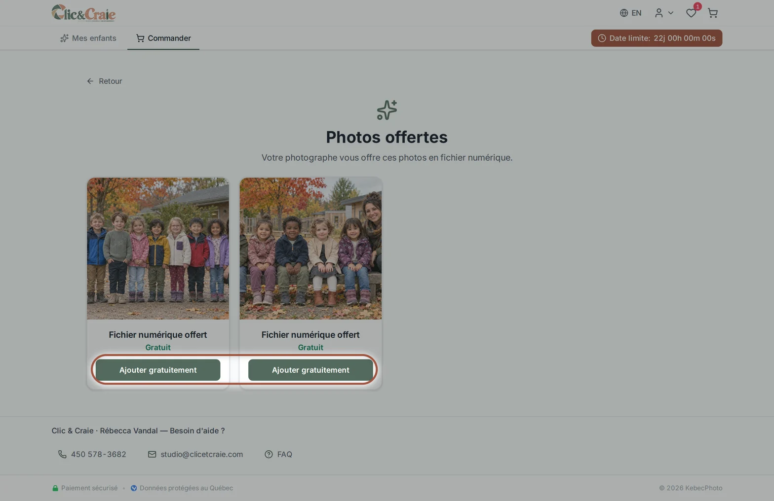 Les photos de groupe offertes — étape 10