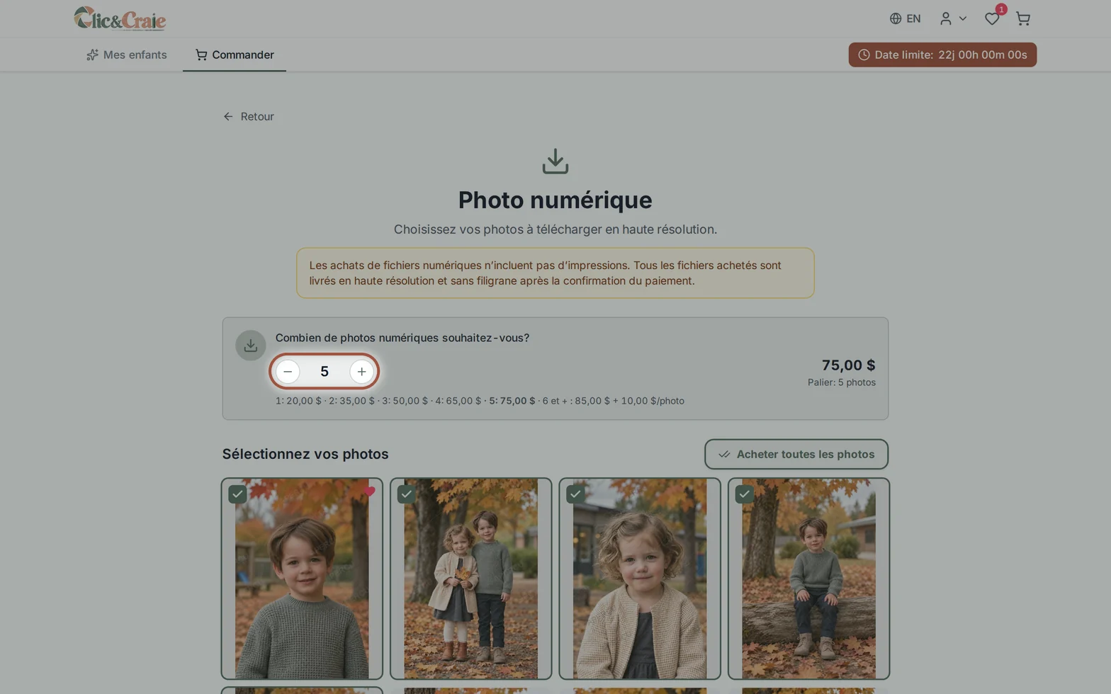 Le palier de prix des fichiers numériques — étape 11