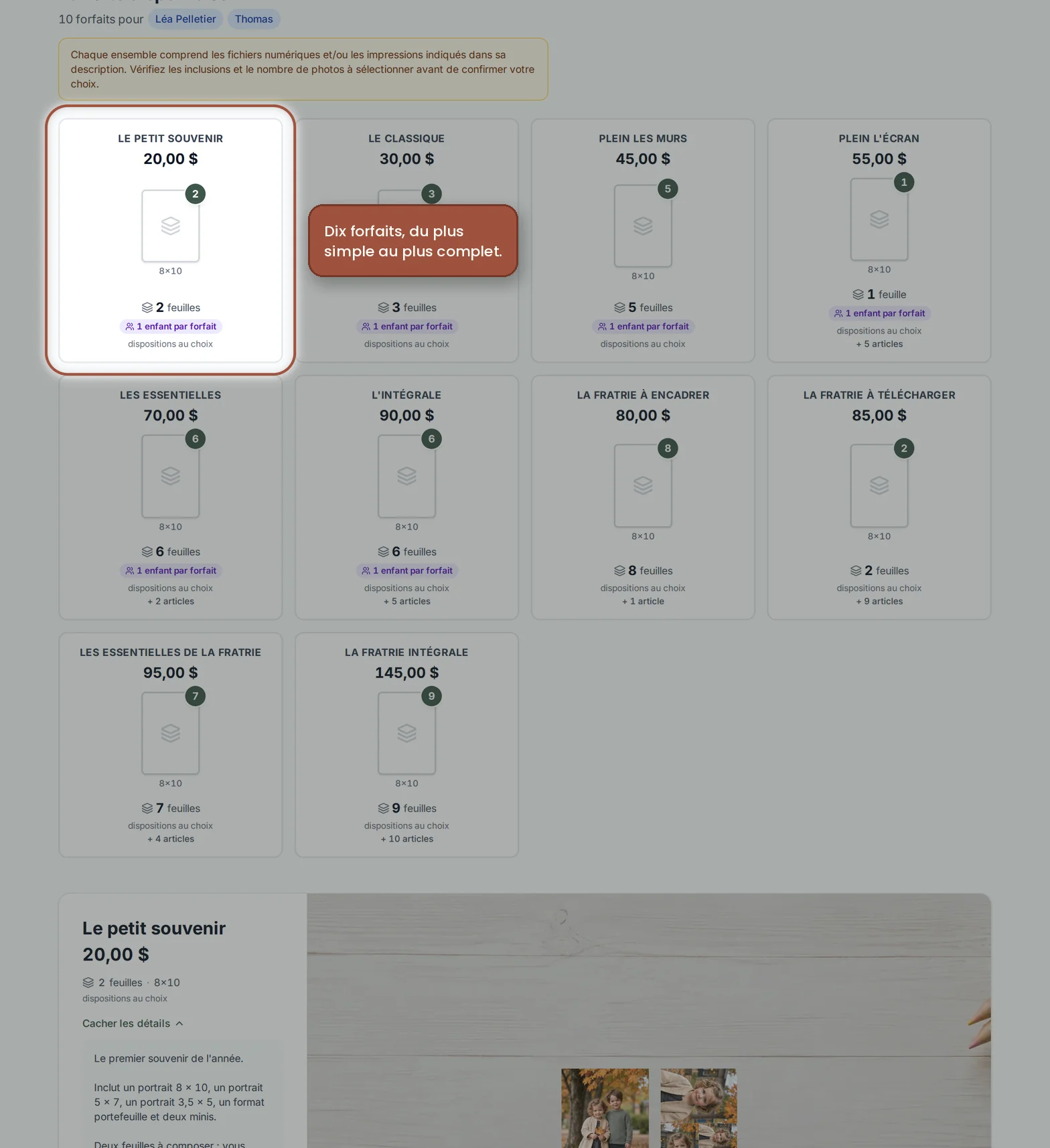 Les forfaits disponibles — étape 18