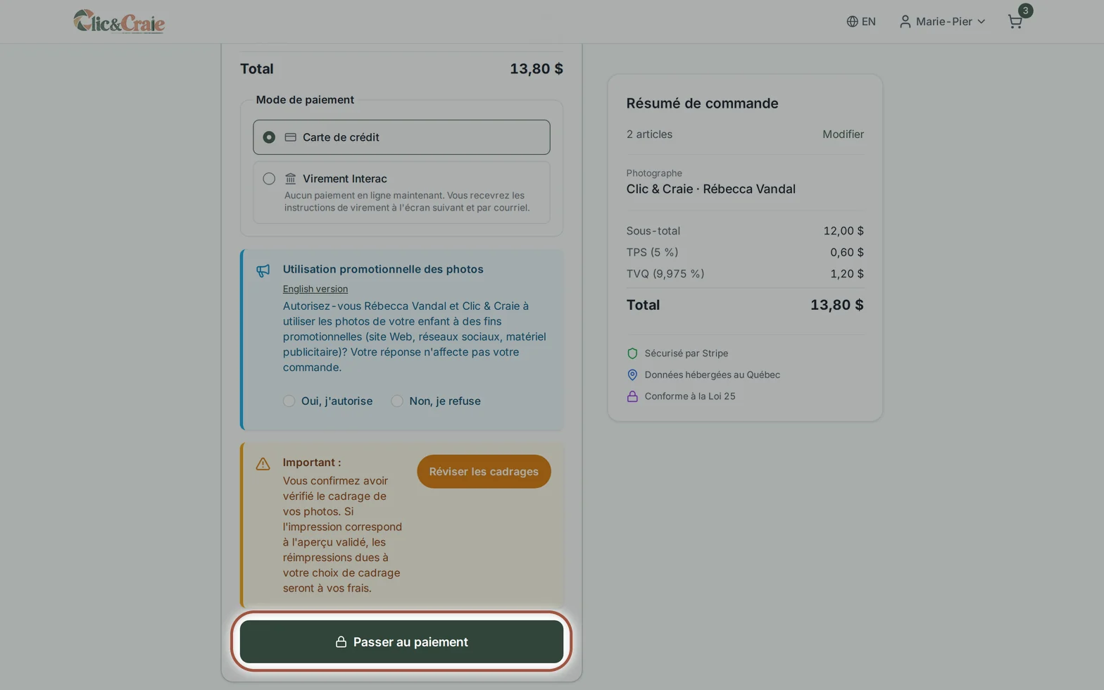 Le mode de paiement — étape 26