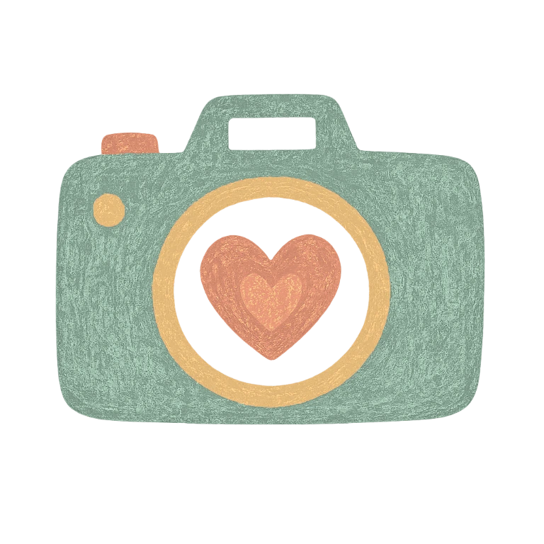Illustration Clic et Craie d’un appareil photo avec un cœur